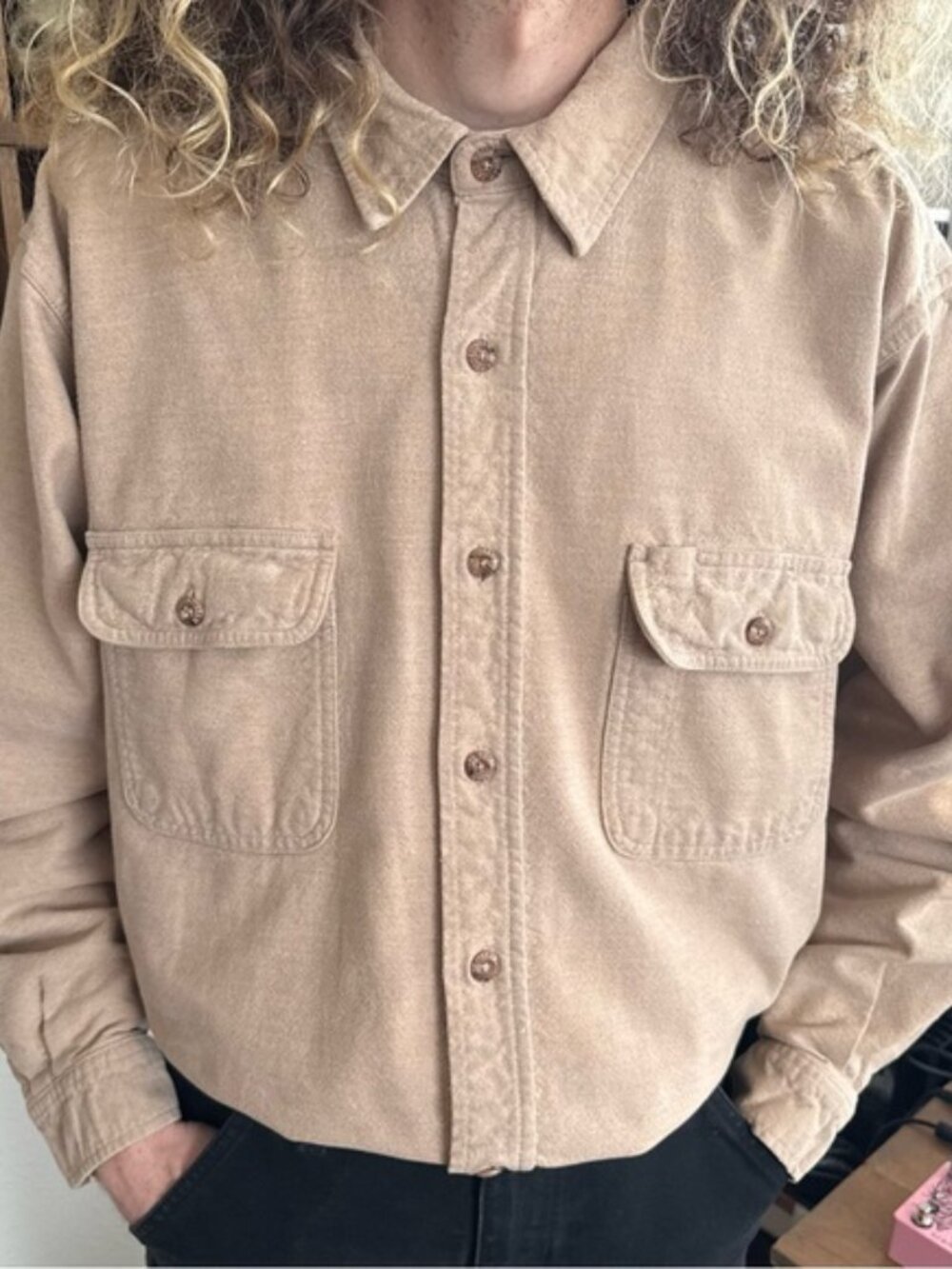 Vintage 90s 2000s Tan Chamois Button Down Work Shirt ~ Size XL